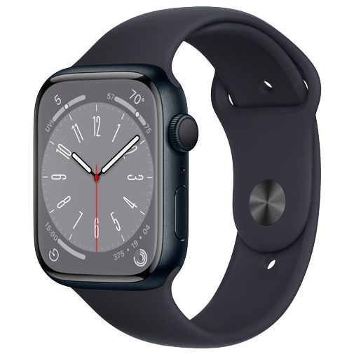 Apple Watch Series 8 45mm Zwart (Zwarte Siliconenband)